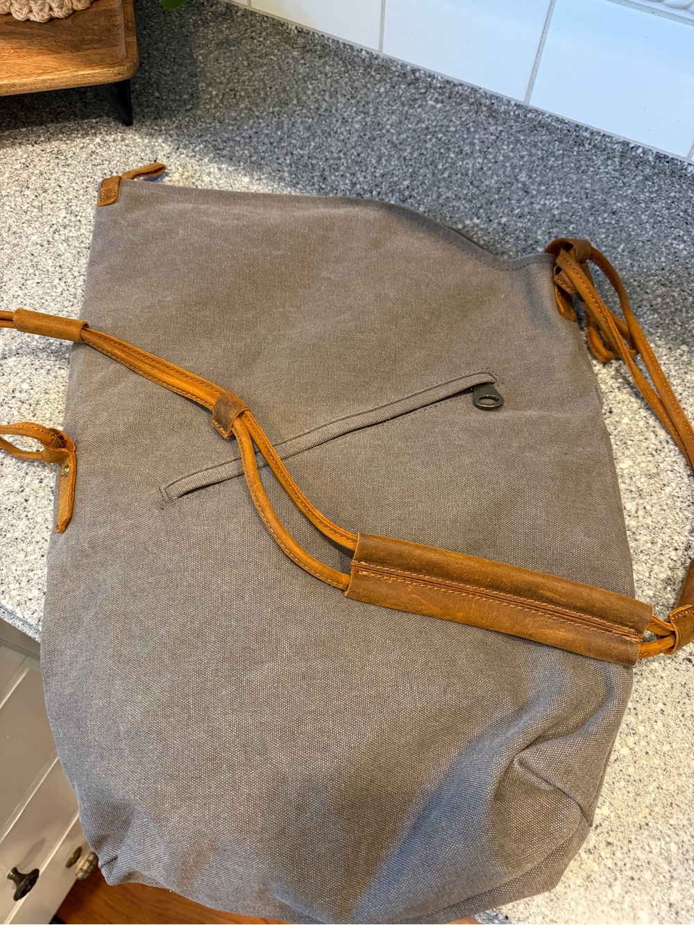 Crossbody Grey Canvas & Leather Large Messenger Tote Bag Shoulder